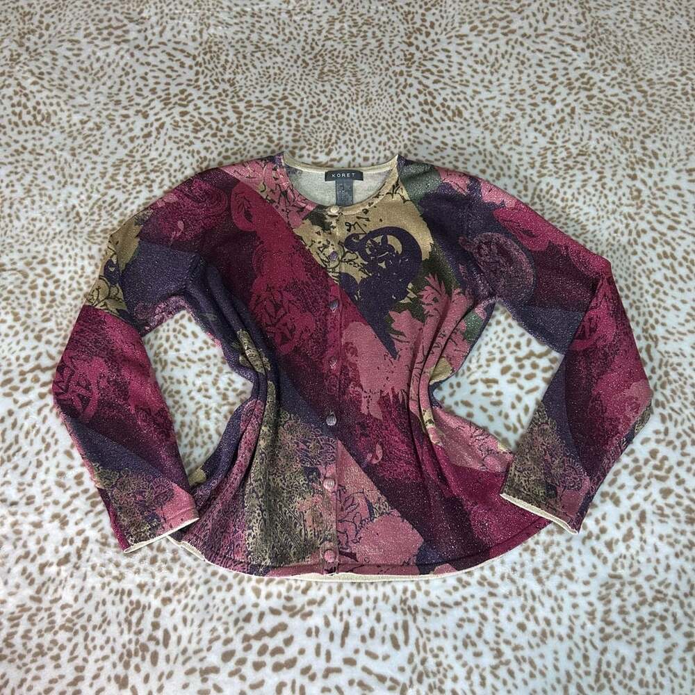 Koret Cardigan Sweater Size M Multi-Color Metallic Floral Paisley